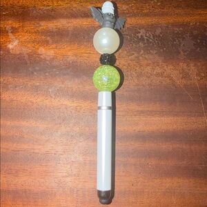 White/Silver Stylus Pen with Decorative Beads & Bat Topper